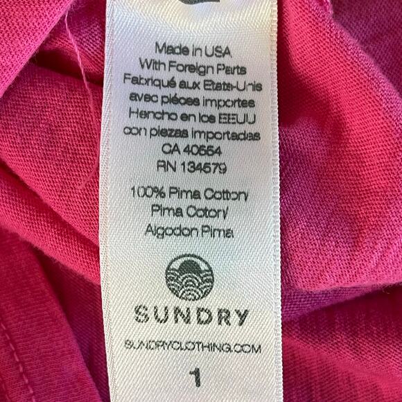 Sundry Gathered Raglan Long Sleeve Top Hot Pink Size 1 Small Pleated Loose Fit - Picture 8 of 10